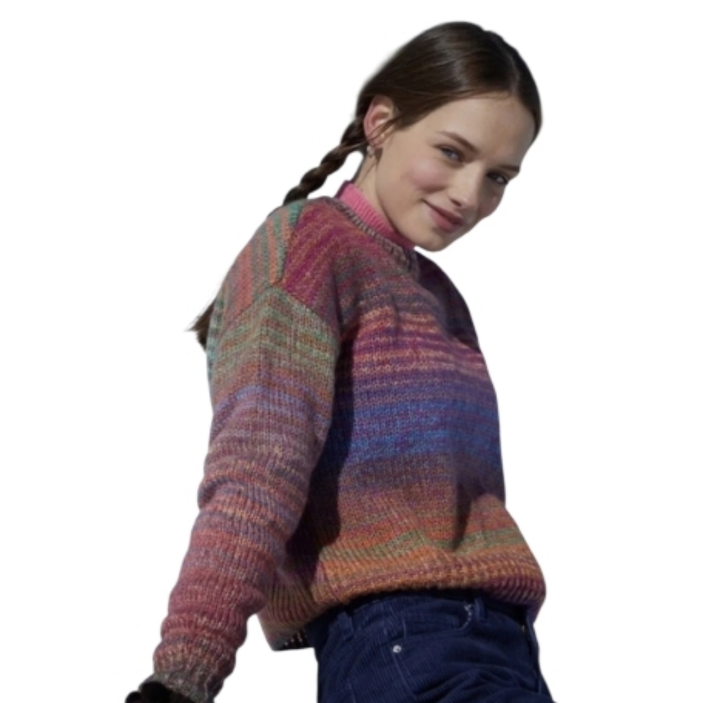 Kendall & Kylie ~ Multicolor Cropped Knit Crew Neck Sweater XS